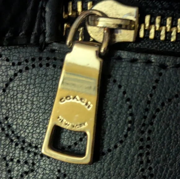 Coach Gallery Navy Perforted Leather Tote with Gold Accents.1499 - Picture 8 of 13